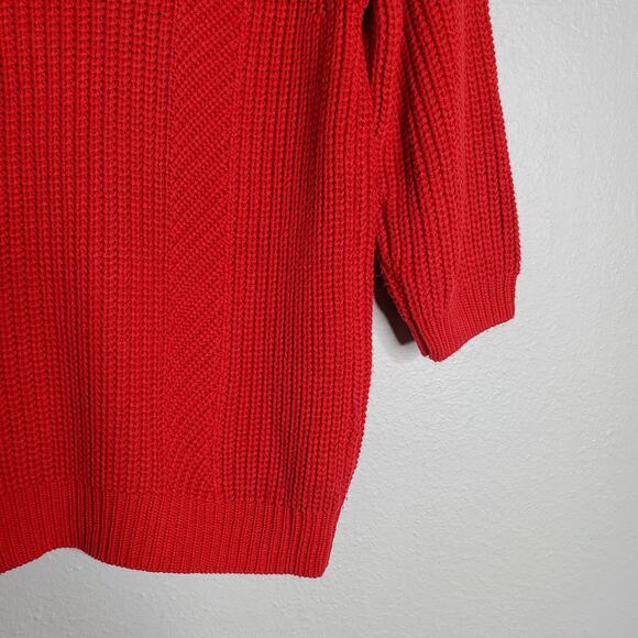 Moussy Red Elbow Sleeve Cable Knit Crew Neck Pullover Sweater Free Size Classic - Picture 7 of 12